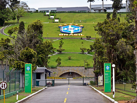 TERESOPOLIS, RIO DE JANEIRO, BRAZIL - September 30, 2023: Access road to the "Granja Comary" football complex, headquarters and main training center of Brazil national football team
