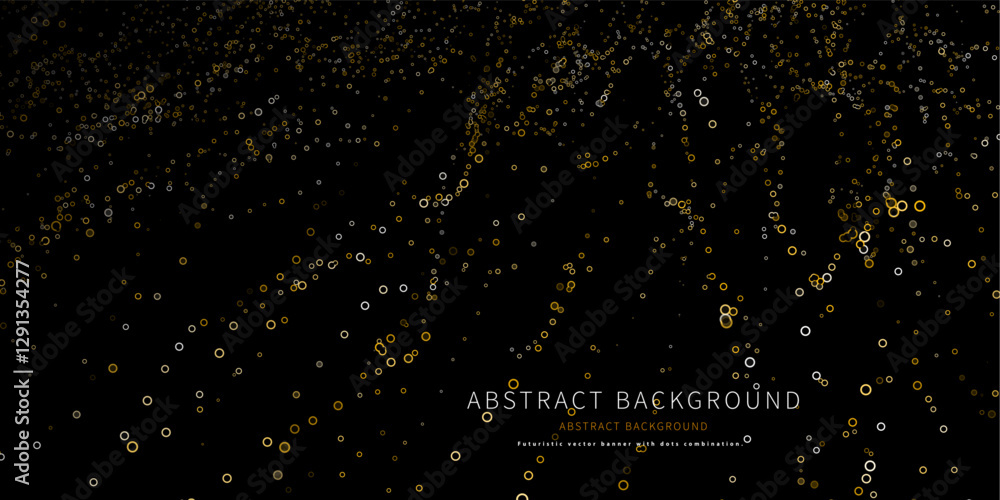 Wall mural abstract background futuristic yellow grid from circles and dots on black. technology concept analyt