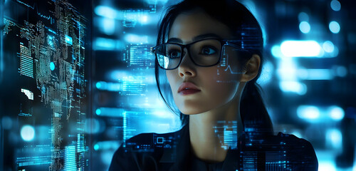 IT developer intensely analyzes cybersecurity threats in tech environment