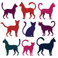 set of cats silhouettes