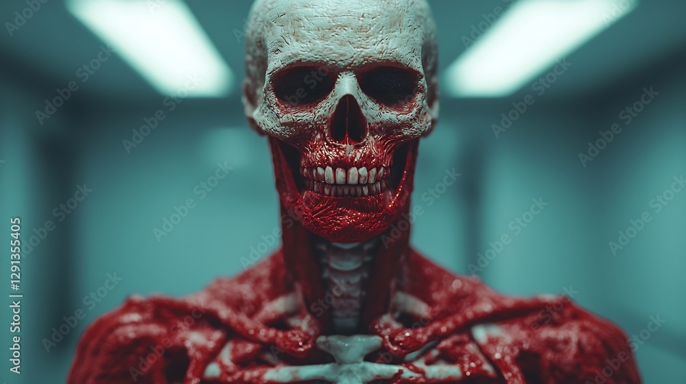Poster skull model showcasing intricate anatomical structures, highlighted with colors to emphasize feature