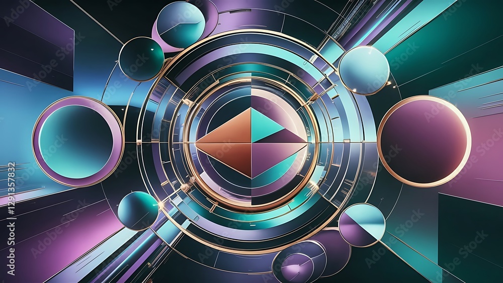 Aufkleber geometric round shapes and circles abstract background wallpaper for concept of ai technology blockc