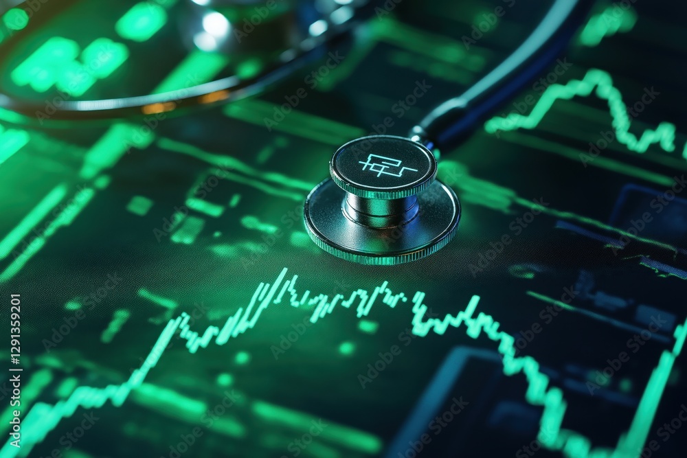 Poster digital ledger displaying cryptocurrency transactions in health sector analysis