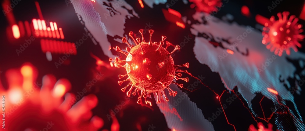 Aufkleber abstract visualization of virus structure spreading in digital space with red accents