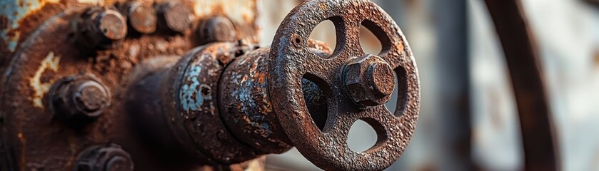 Rusty Industrial Valve Wheel Close up Weathered Metal Texture Grunge Detail