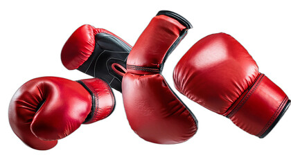 Falling red boxing gloves isolated on transparent background