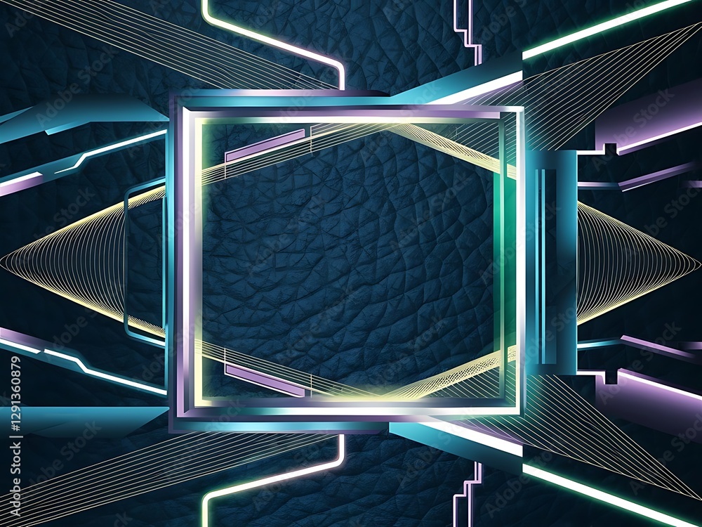 Poster background texture with glowing frames and splines for themes of science computers and technology