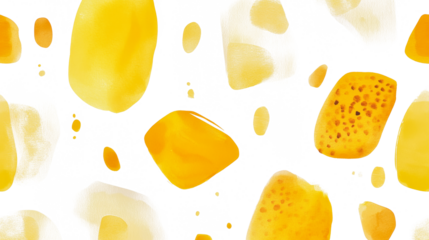 Fluid yellow watercolor strokes create a vibrant and lively abstract composition on white