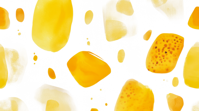 Fluid yellow watercolor strokes create a vibrant and lively abstract composition on white