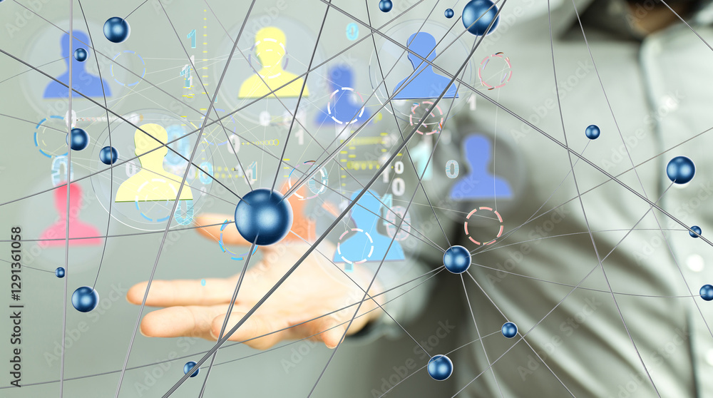 Poster Neural network concept. Connected cells with links.