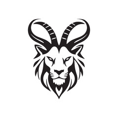 Abstract Minimalist Goat Horns With Lion Head Logo Design Silhouette Vector Illustration