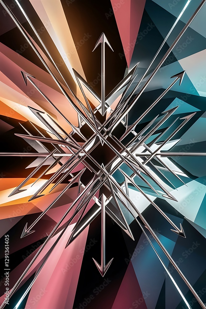 Poster geometric background adorned with dynamic arrows and sleek lines forming intricate web of movement a