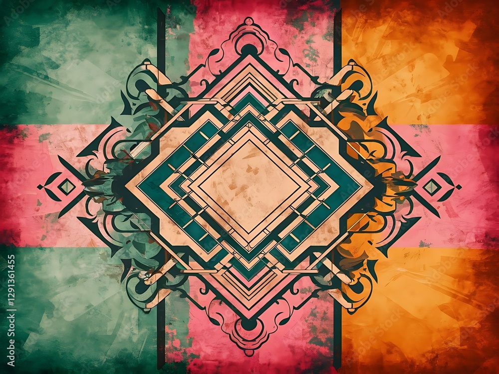 Aufkleber abstract multicolor background with geometric shapes and patterns in vintage style