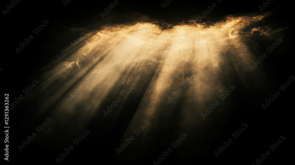 Poster enchanting golden light rays with illuminating smoke for atmospheric background