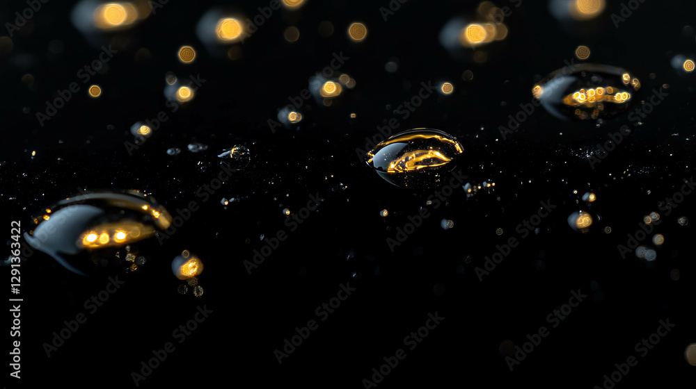 Poster golden light reflections on water droplets creating elegant background design