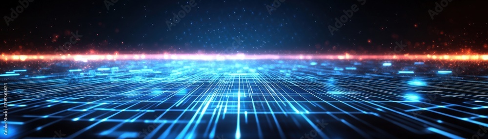 Poster abstract technology background featuring glowing lines and dots creating a futuristic digital design