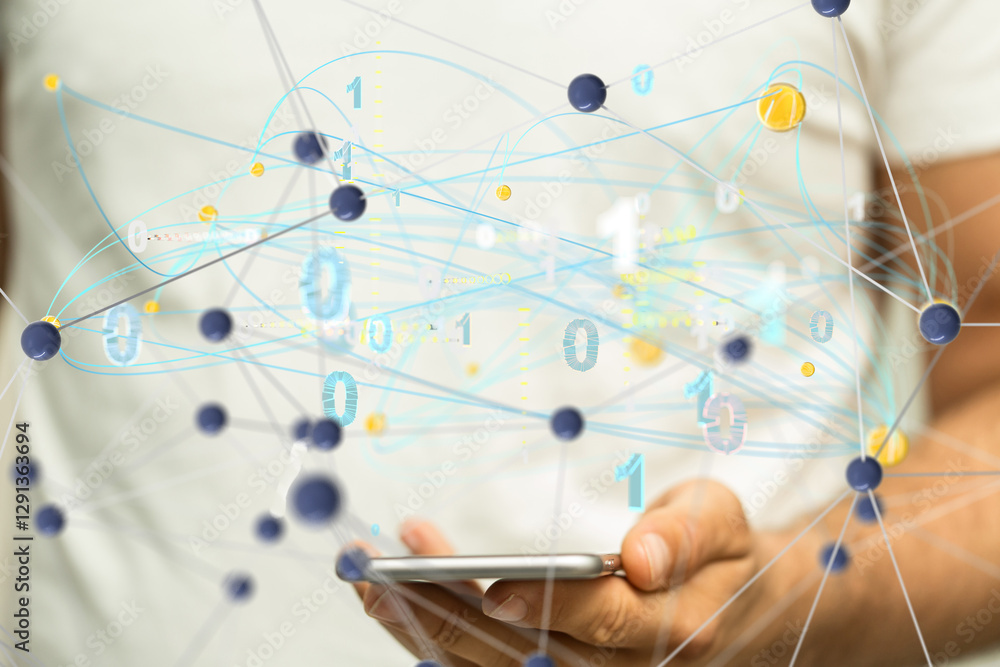 Aufkleber Global network. Blockchain. 3D illustration. Neural networks and artificial intelligence. Abstract  3d