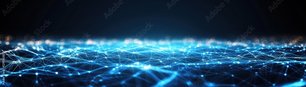 Poster dark blue background with abstract network pattern and photo elements for technology and design