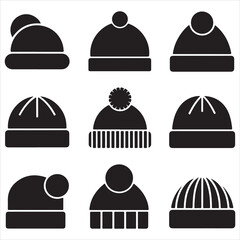 SET VECTOR VARIOUS STYLE BEANIE HAT SILHOUETTES