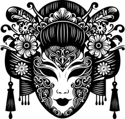 sketch vector illustration silhouette design icon logo beauty symbol geisha comfort women in japan traditional ethnicity