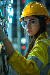 Young female apprentice in electrical engineering, diversity in trades