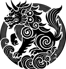 sketch vector illustration silhouette design poster animal mythology mystical ethnic traditional classic vintage chinese and japanese  