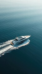 Fototapeta premium A sleek motor yacht speeding across the surface of a calm lake, marina, vessel, water