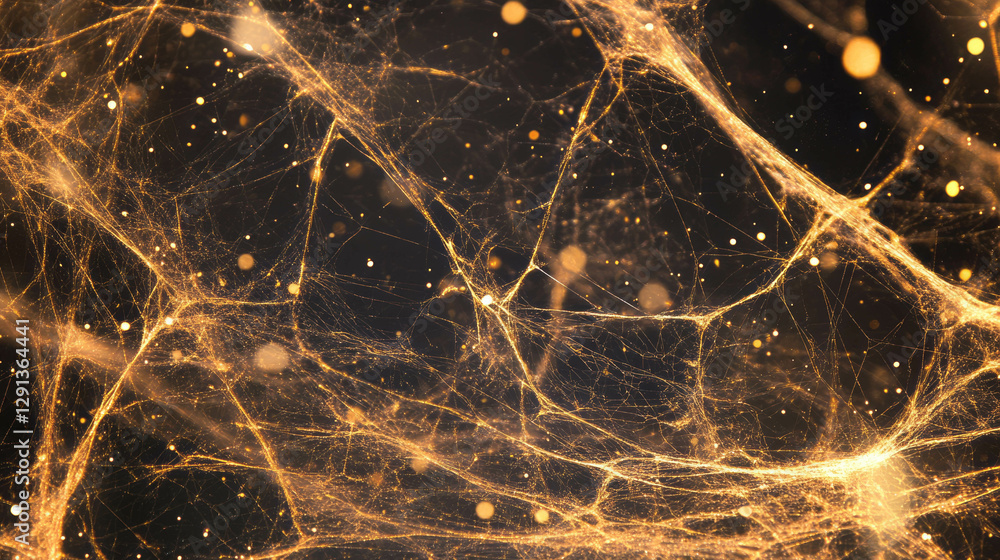 Poster golden spiderweb background with abstract cosmic design for creative projects
