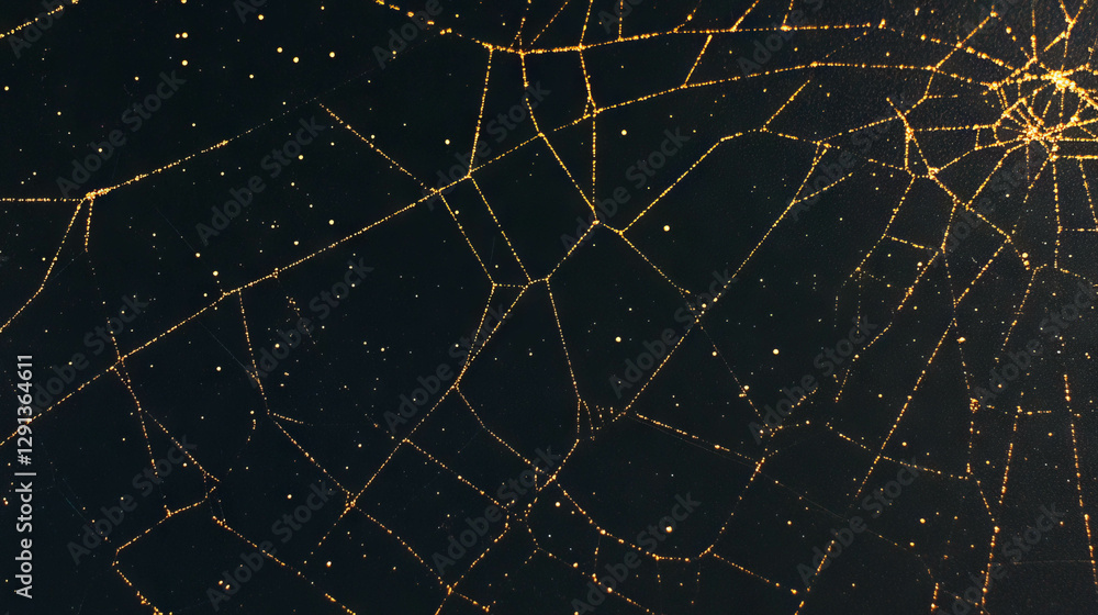 Aufkleber Intricate golden spiderweb with shimmering dust patterns for unique background design