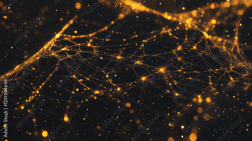 Poster intricate golden spiderweb on dark background for elegant design concepts