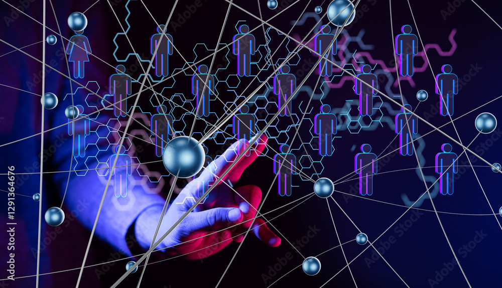 Poster Neural network concept. Connected cells with links.