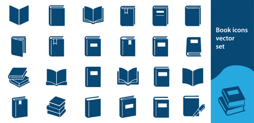 Book icon set. E-book icon combined with closed book icon.