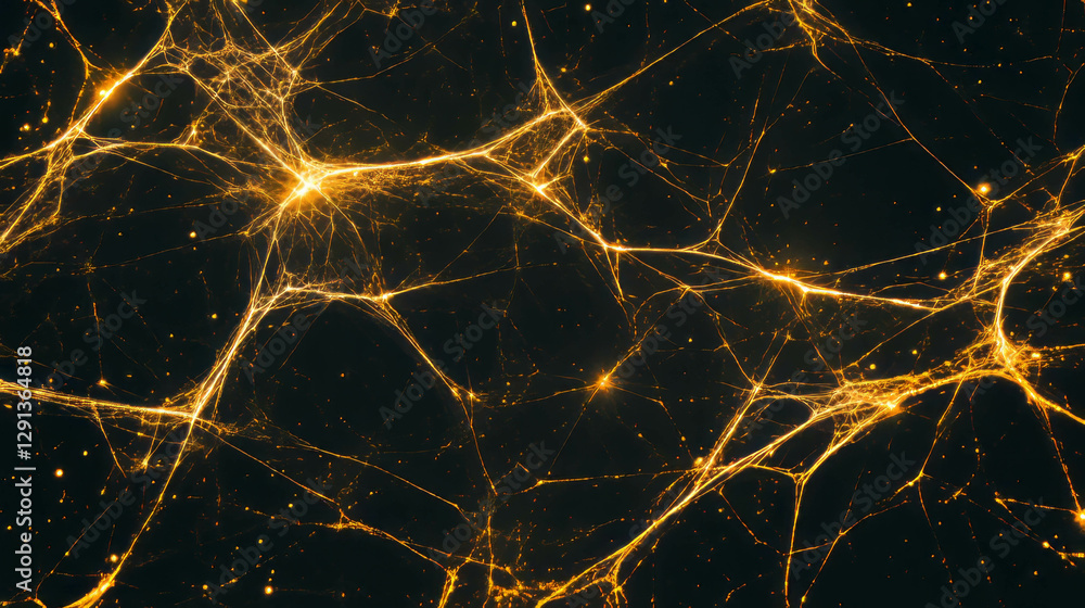 Poster abstract golden spiderweb network on dark background