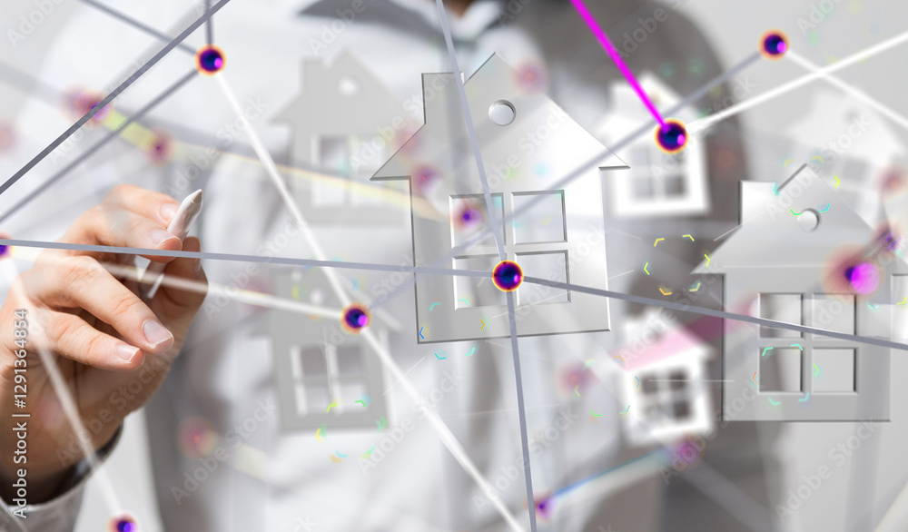 Poster house. data Big data visualization background.Abstract technology - 3d