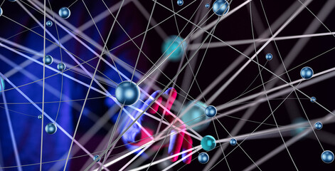 Global network. Blockchain. 3D illustration. Neural networks and artificial intelligence. Abstract