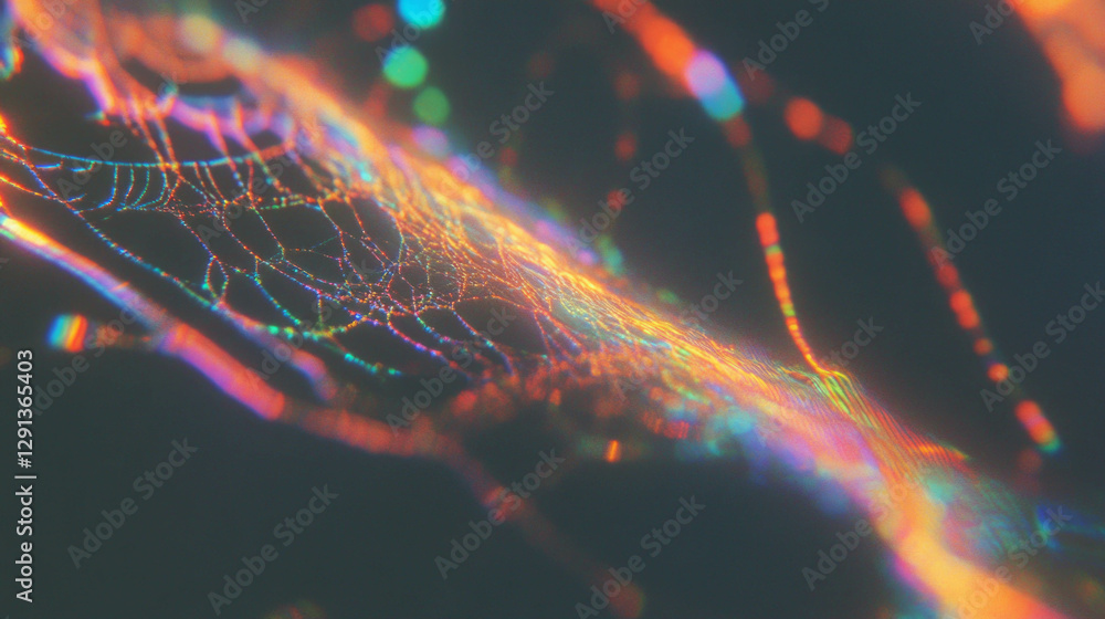 Poster vibrant abstract background with golden spiderweb and colorful reflections for creative designs