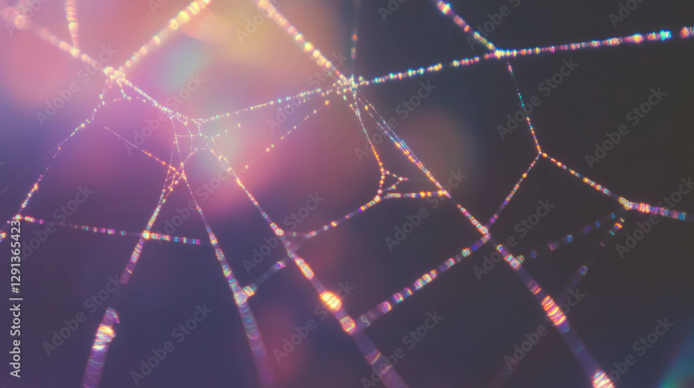 Aufkleber mesmerizing golden spiderweb with rainbow reflections for creative background design