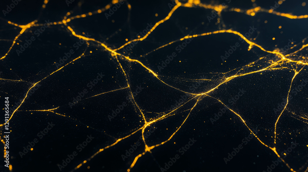 Poster Abstract golden spiderweb background with intricate patterns on a dark surface