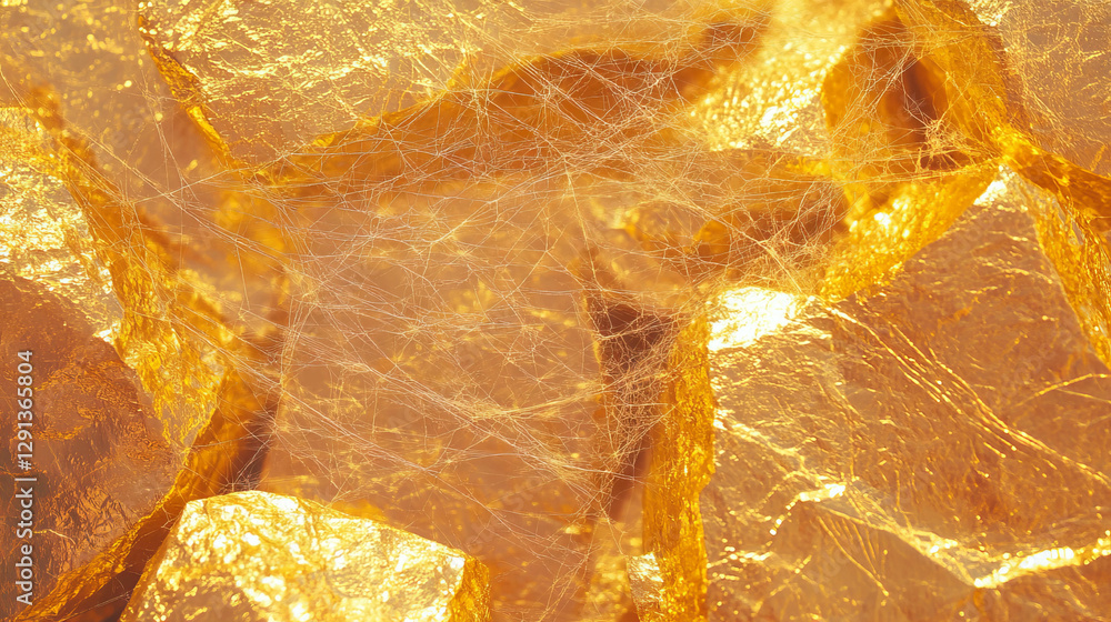 Aufkleber Golden spiderweb pattern on shimmering background for elegant design