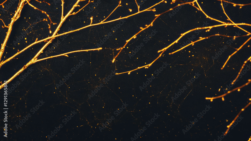 Poster mystical golden spiderweb with glowing branches on dark background