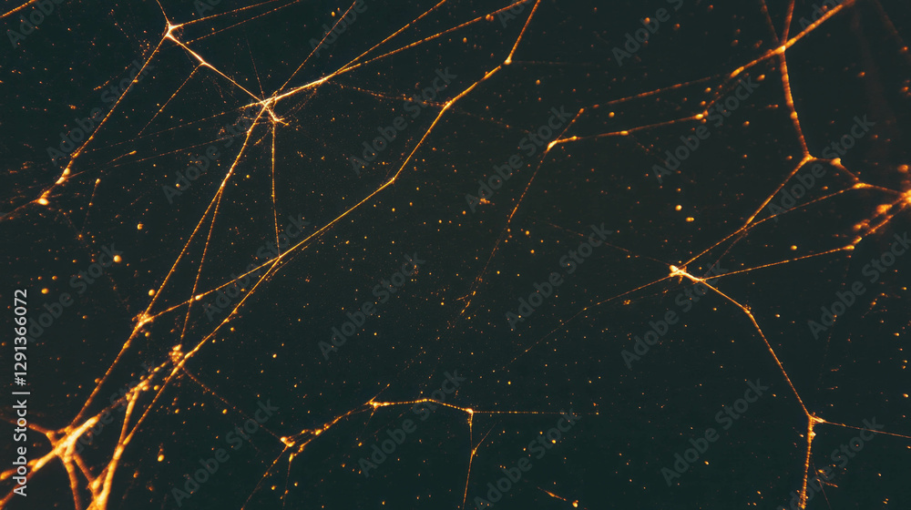Poster Geometric golden spiderweb pattern on dark background