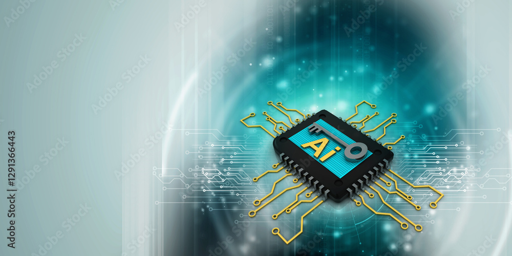 Poster 3d rendering ai on microchips