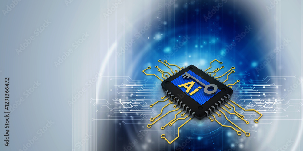 Poster 3d rendering ai on microchips