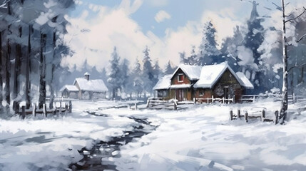 Naklejka premium fields and mountains covered with snow 