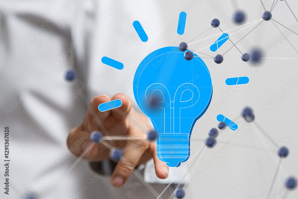 Poster Neural network 3D illustration. Big data and cybersecurity