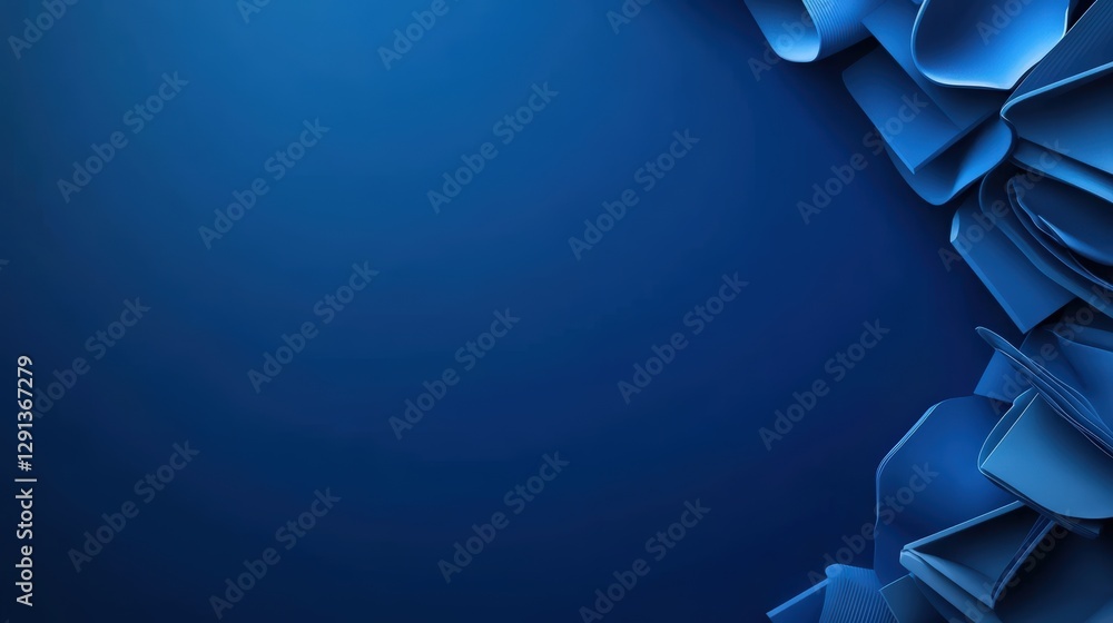 Poster blue abstract background with origami paper shapes and textured design elements for creative project