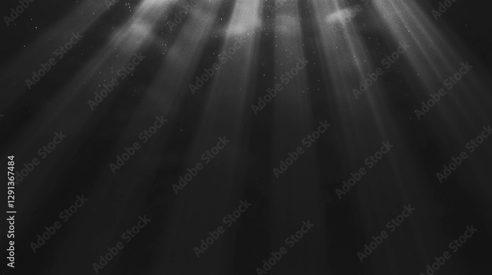 Poster Grayscale light rays against dark grainy texture background for design