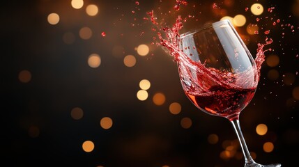 A captivating image of a wine glass featuring a dynamic red splash against a dark, bokeh background, evoking emotions of celebration and joy in any setting.