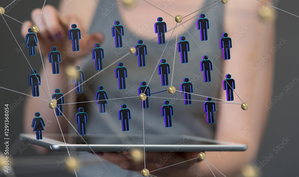 Aufkleber Global network. Blockchain. 3D illustration. Neural networks and artificial intelligence. Abstract