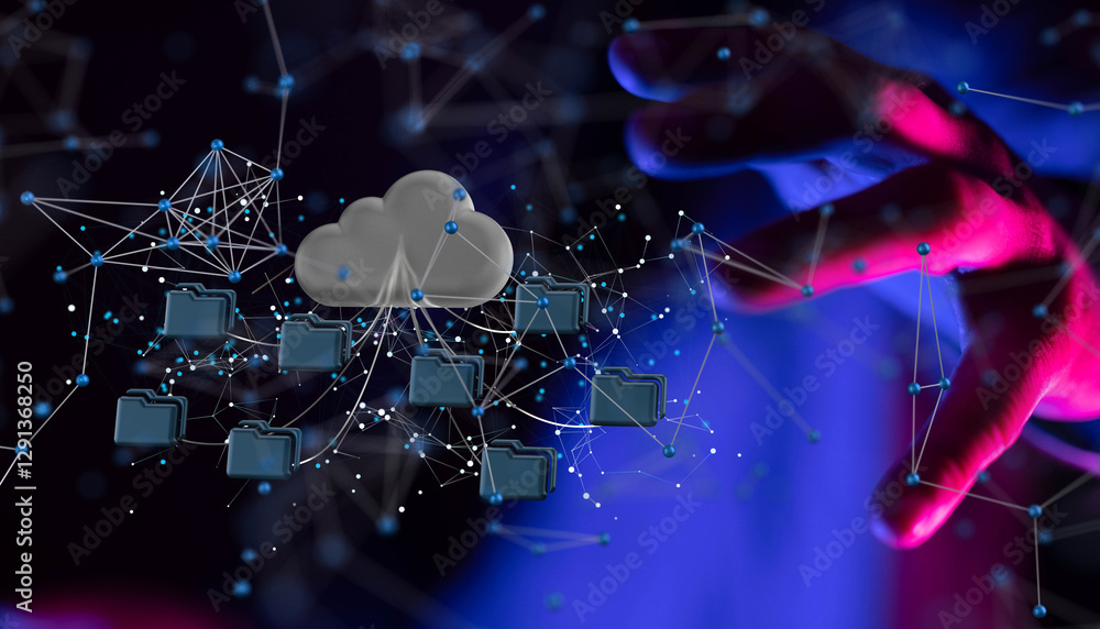 Poster data Internet infrastructure concept. Abstract technology background. 3D rendering.